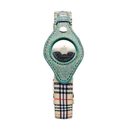 Airtag Collar - Beige Plaid & Denim