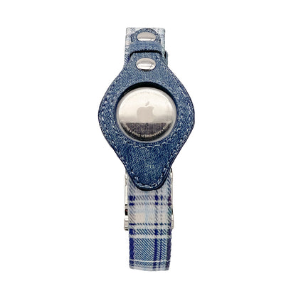 Airtag Collar - Blue Plaid & Denim