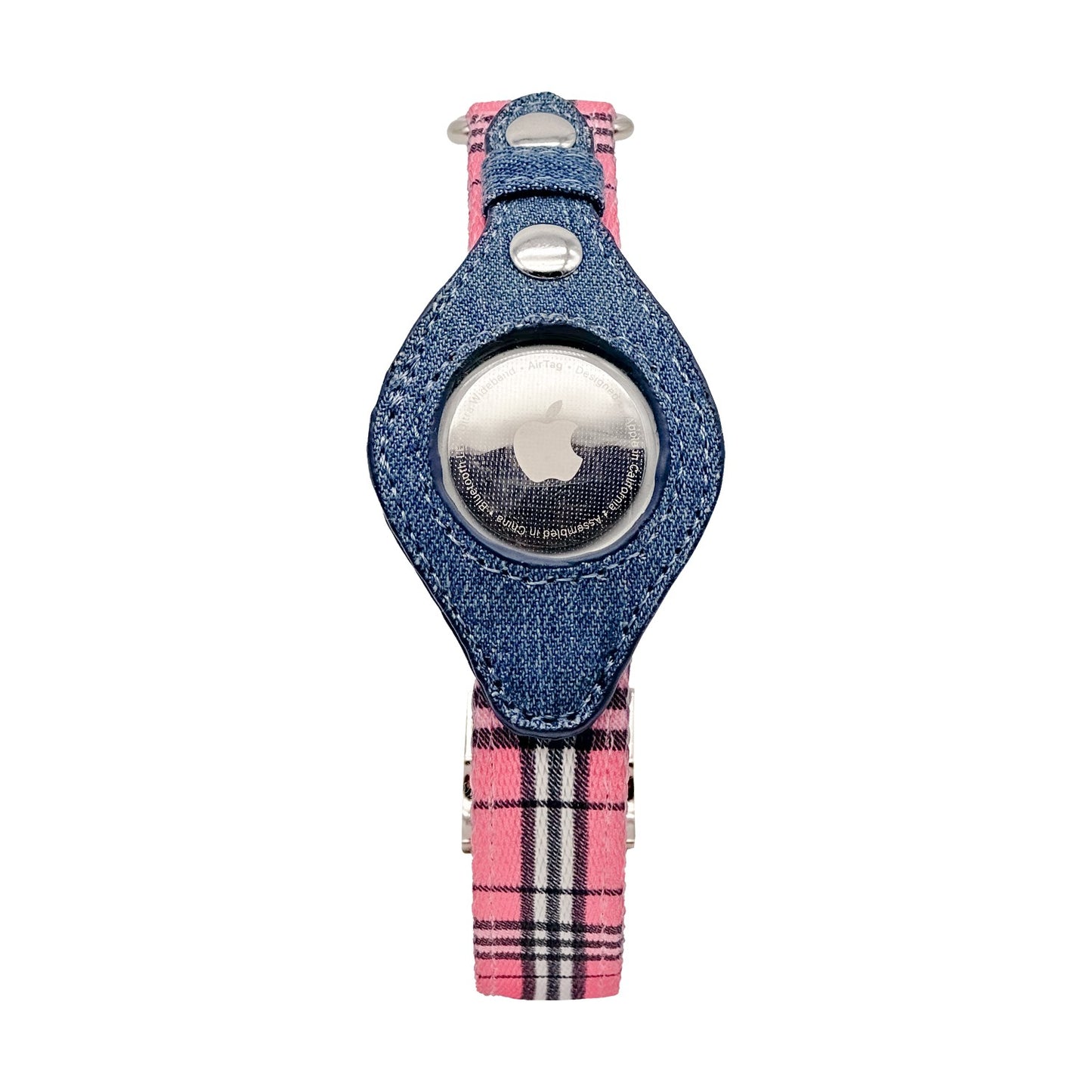 Airtag Collar - Pink Plaid & Denim