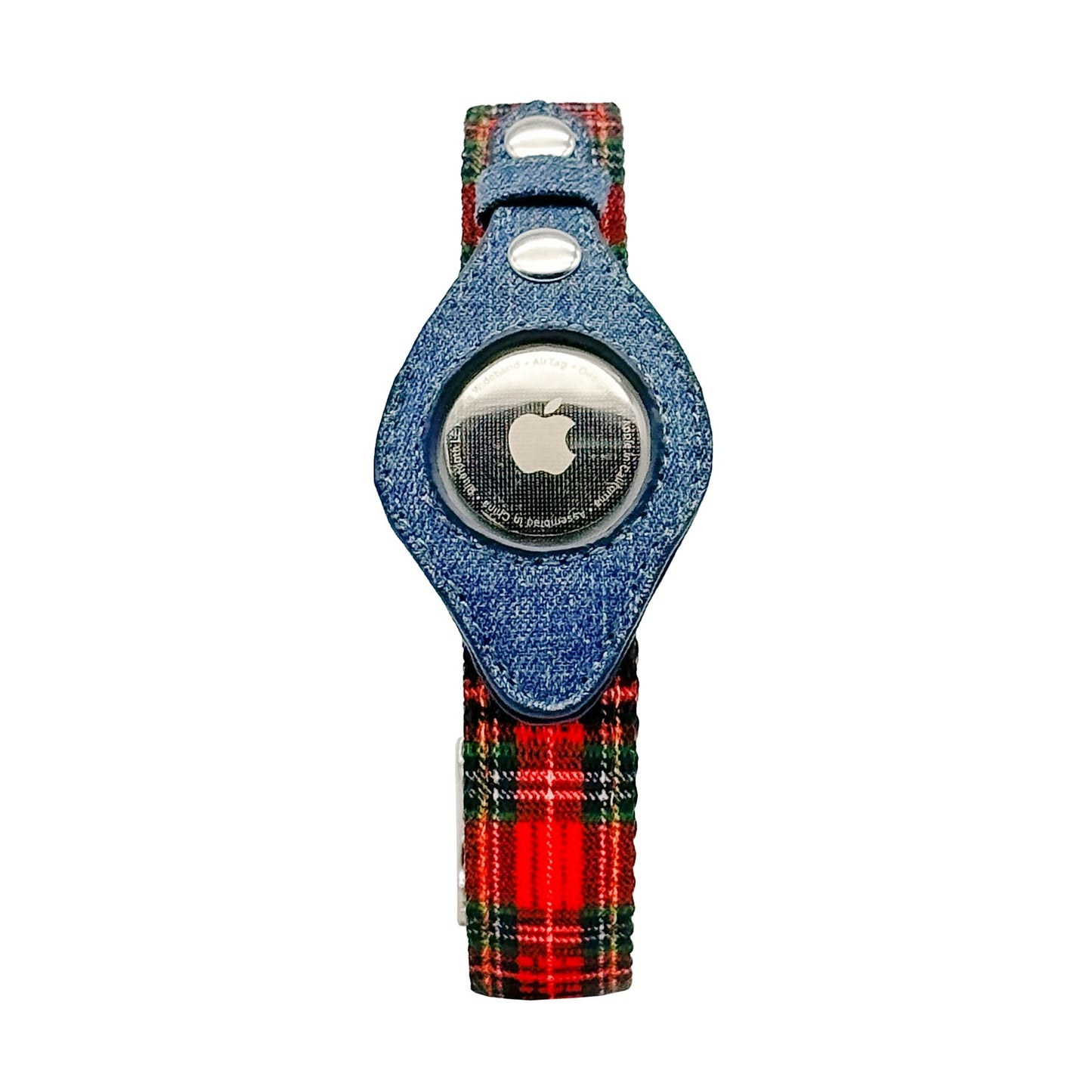 Airtag Collar - Red Plaid & Denim