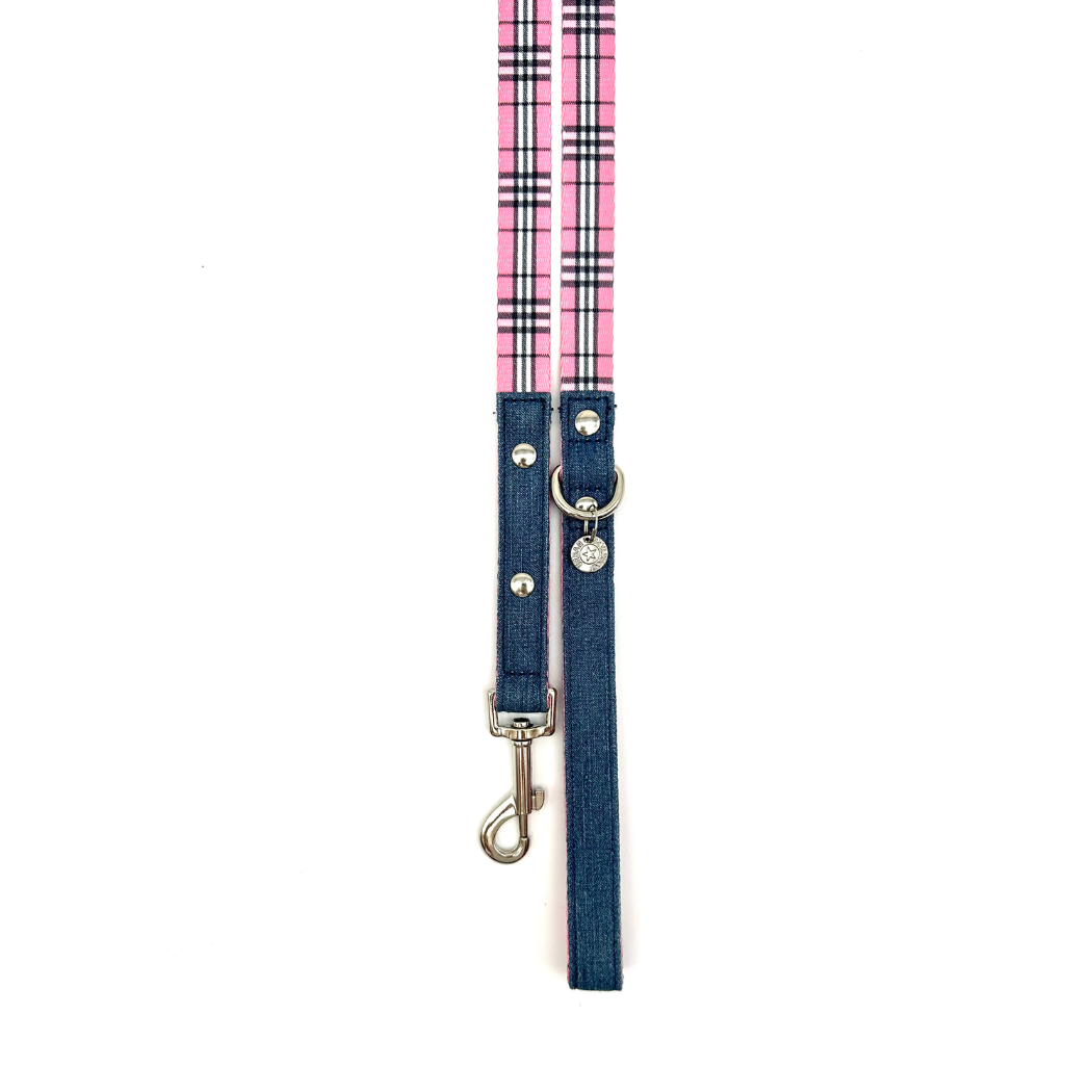 Swag Leash - Denim & Pink Plaid