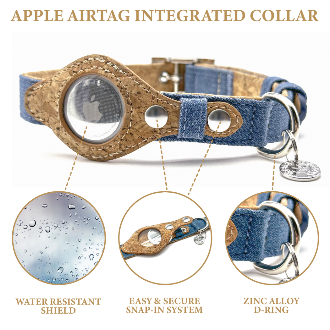 Airtag Collar - Denim & Cork