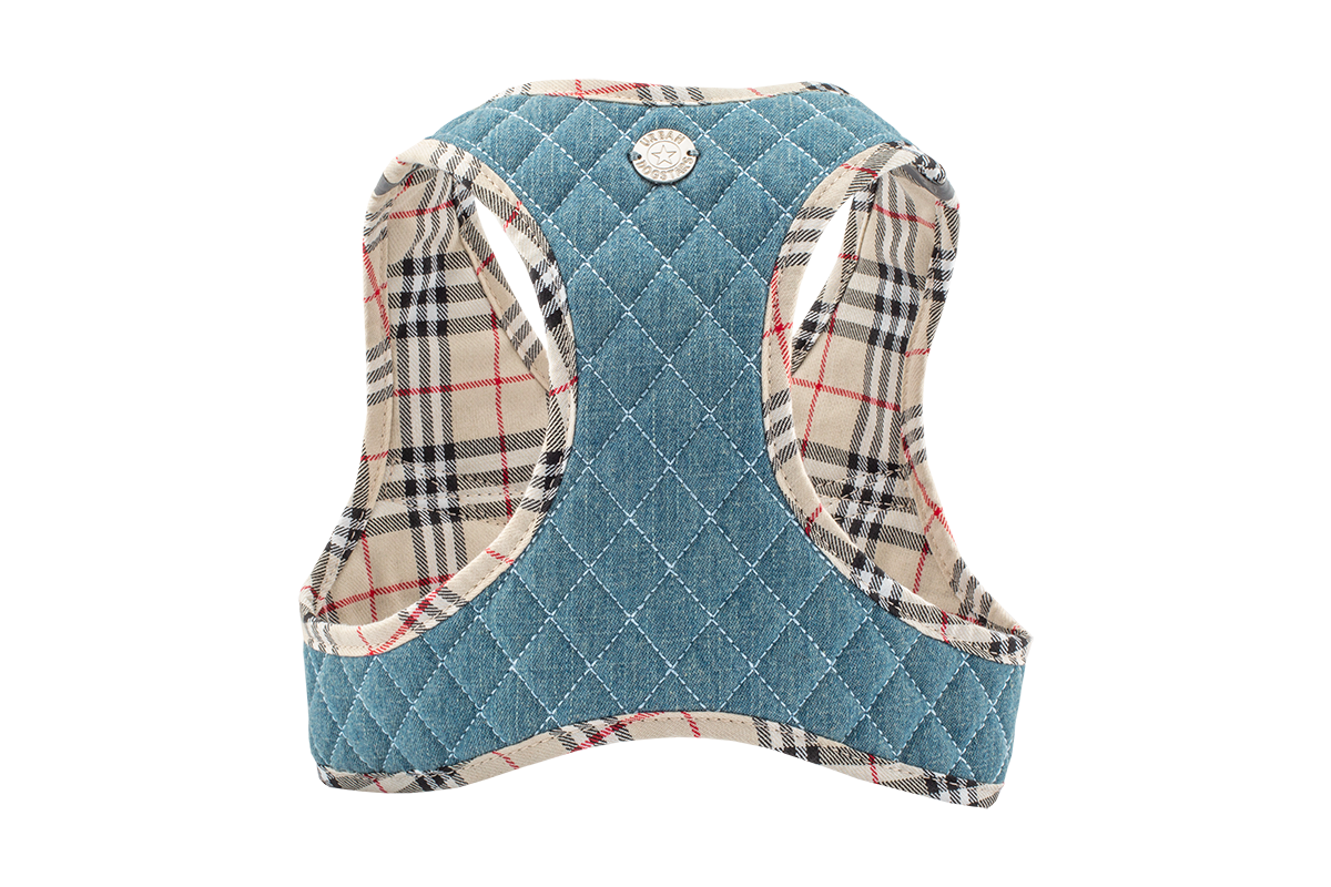 Step-In Denim Harness - Beige Plaid