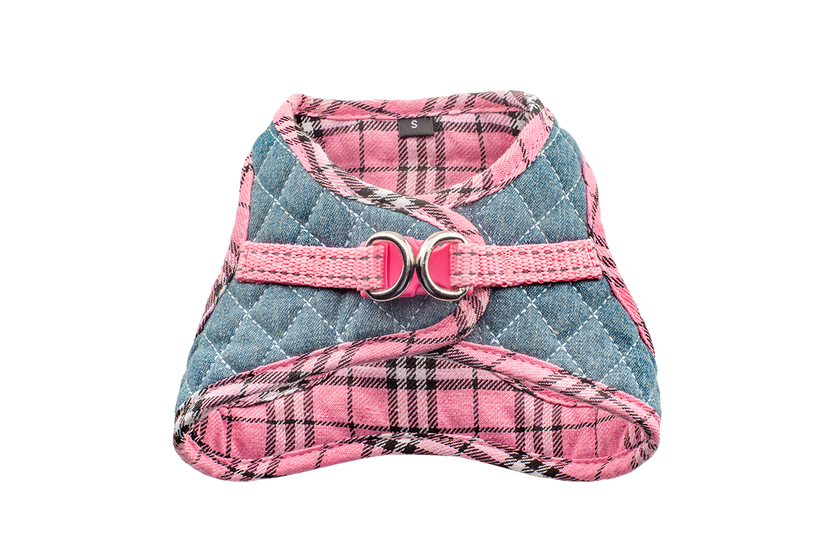 Step-In Denim Harness - Pink Plaid