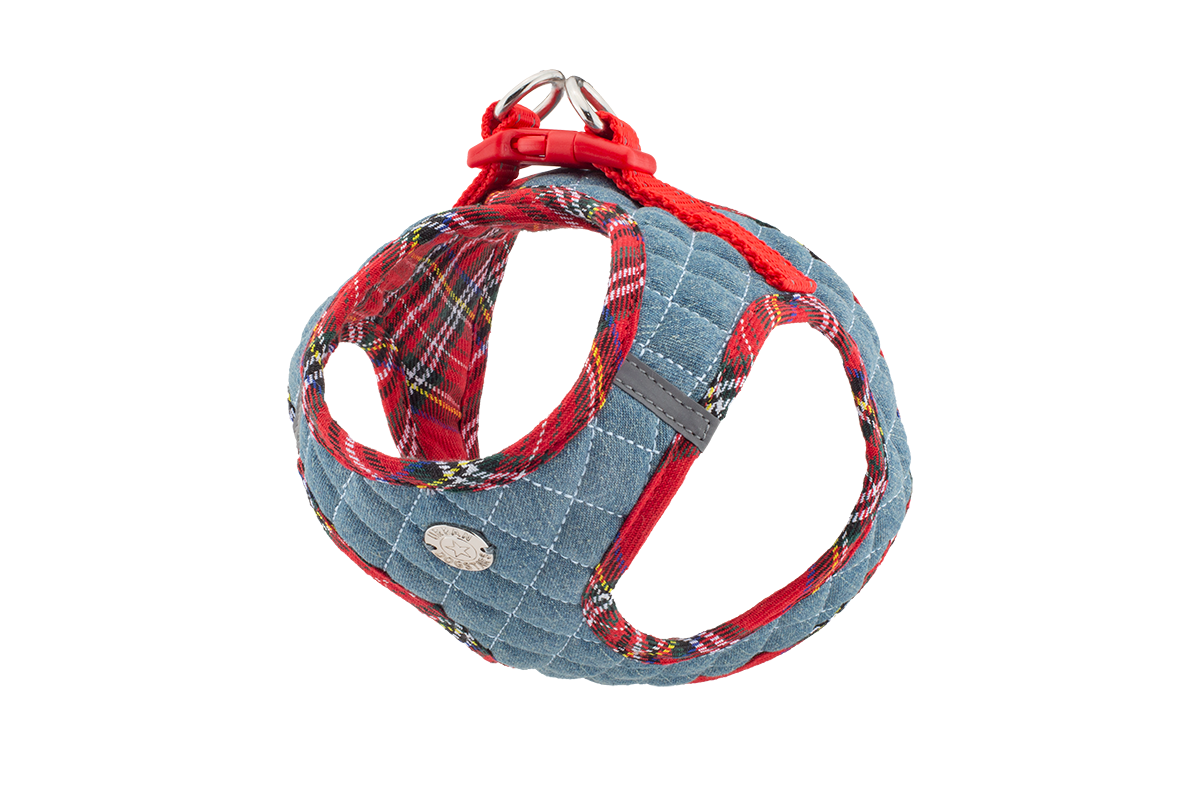 Step-In Denim Harness - Red Plaid